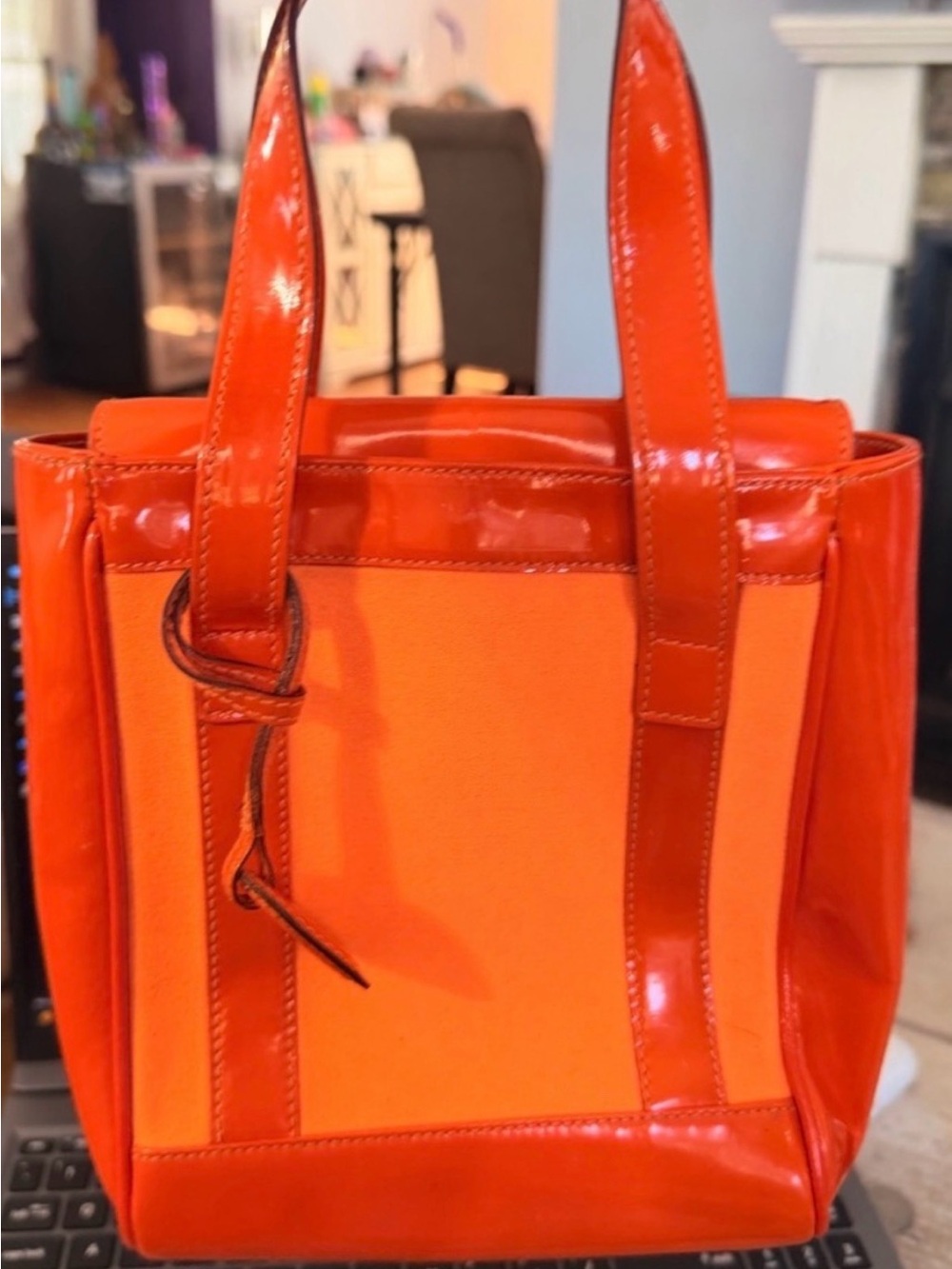 Gucci Orange Patent Leather & Canvas Tote with dust bag